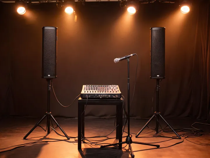Portable PA system set for a live performance